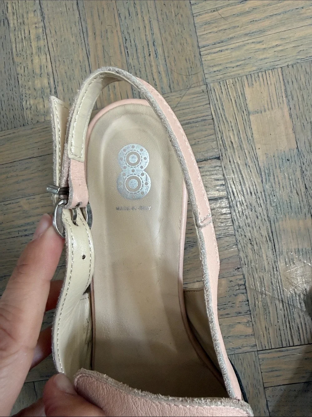 Pointed Slingback Flats in Blush with Black Fringe and Studs